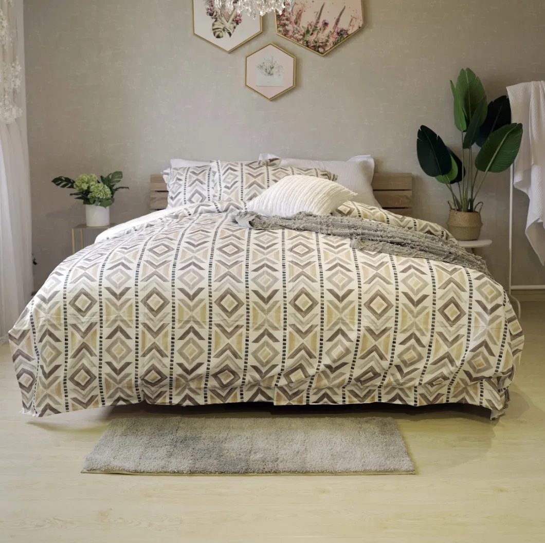 100%Cotton 3 Pieces Bedding Set/ Geometric Rotary Printing Pattern Bedding Duvet Cover Set