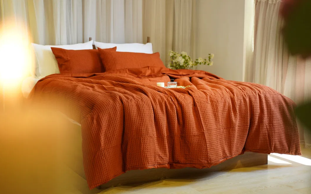 3-Piece Duvet Cover Set with 2 Shams- Luxury Cotton Waffle Bedding Set